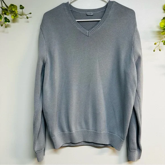 John Galt one size V-neck long sleeve sweater blueish gray neutral color - Picture 1 of 4